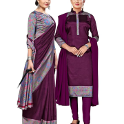 Women’s Art Silk Uniform Printed Unstitched Salwar Pant with Dupatta Set and Saree Unstitched Blouse Piece