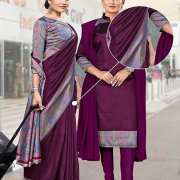 Women’s Art Silk Uniform Printed Unstitched Salwar Pant with Dupatta Set and Saree Unstitched Blouse Piece