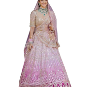 Women’s Satin Sequin Embroidery Bridal Lehenga Choli with Net Dupatta