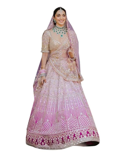 Women’s Satin Sequin Embroidery Bridal Lehenga Choli with Net Dupatta