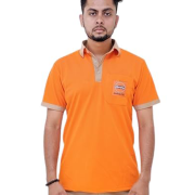 Indian Oil Petrol Pump Staff Uniform T-Shirt, Orange with Khaki Trim, Corporate Logo