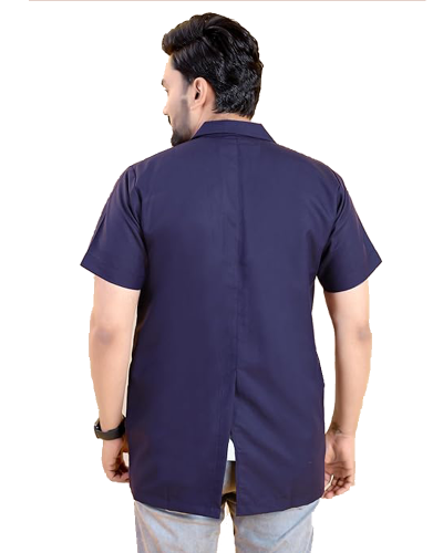 Polyester Blend Fabric Half Sleeves Professional Blue Lab Coat