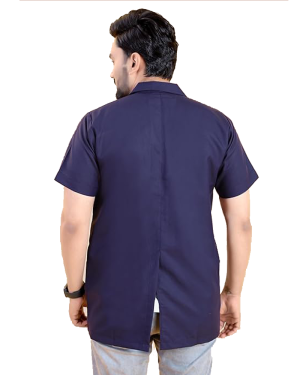Polyester Blend Fabric Half Sleeves Professional Blue Lab Coat