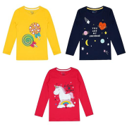 KIDS Girls Cotton Printed Full Sleeve Regular Fit T-Shirt