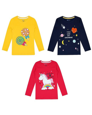 KIDS Girls Cotton Printed Full Sleeve Regular Fit T-Shirt