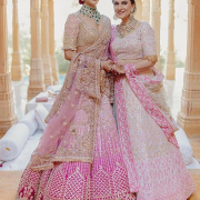 Women’s Satin Sequin Embroidery Bridal Lehenga Choli with Net Dupatta