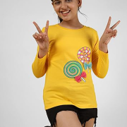 KIDS Girls Cotton Printed Full Sleeve Regular Fit T-Shirt