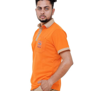 Indian Oil Petrol Pump Staff Uniform T-Shirt, Orange with Khaki Trim, Corporate Logo