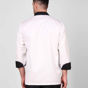 Men’s And Women’s Casual Style White Chef Coat Black Contrast, Polycotton