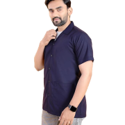 Polyester Blend Fabric Half Sleeves Professional Blue Lab Coat