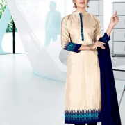 Beige and Navy Blue Women’s Premium Manipuri Cotton Plain Gaala Border