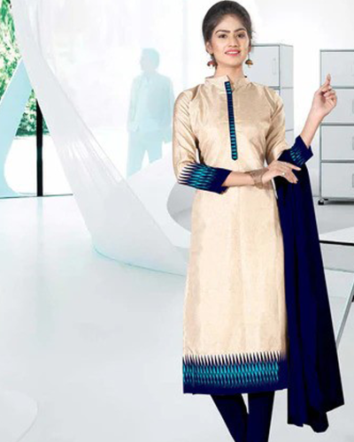 Beige and Navy Blue Women’s Premium Manipuri Cotton Plain Gaala Border