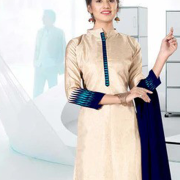 Beige and Navy Blue Women’s Premium Manipuri Cotton Plain Gaala Border