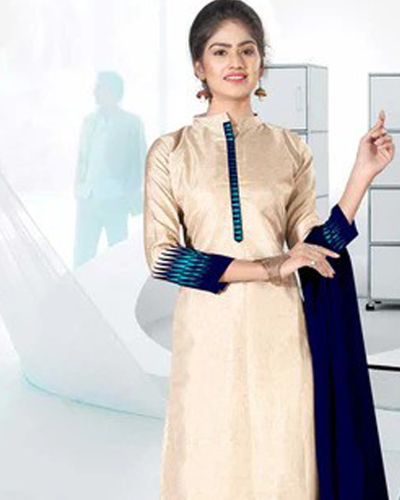 Beige and Navy Blue Women’s Premium Manipuri Cotton Plain Gaala Border