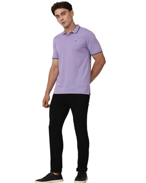 Men’s Snug Fit Solid Polo T-Shirt with Coloured Collar Tipping Cotton Rich