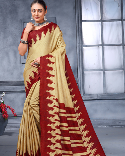 Katrela Women’s Maroon and Gold Soft Silk Saree With Engaging Blouse Piece