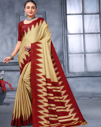 Katrela Women’s Maroon and Gold Soft Silk Saree With Engaging Blouse Piece