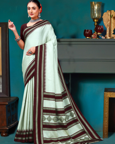 Katrela Women’s Light Slate with Dark Charcoal lining Soft Silk Cotton Saree With Blouse Piece