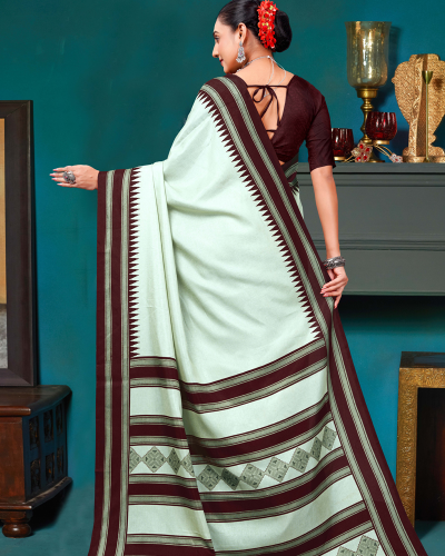 Katrela Women’s Light Slate with Dark Charcoal lining Soft Silk Cotton Saree With Blouse Piece