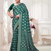 Katrela Women’s Myrtle Green with Diamond Design Soft Silk Cotton Saree With Blouse Piece