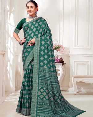 Katrela Women’s Myrtle Green with Diamond Design Soft Silk Cotton Saree With Blouse Piece