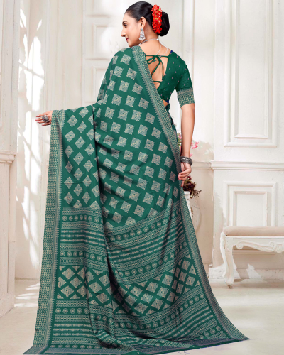 Katrela Women’s Myrtle Green with Diamond Design Soft Silk Cotton Saree With Blouse Piece