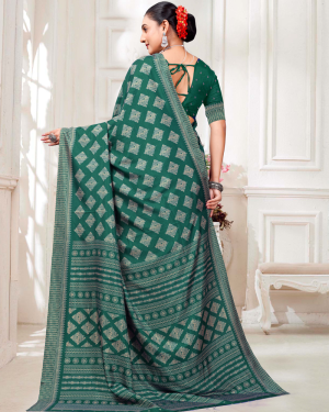 Katrela Women’s Myrtle Green with Diamond Design Soft Silk Cotton Saree With Blouse Piece