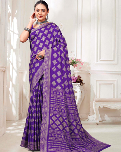 Katrela Women’s RebeccaPurple with Diamond Design Soft Silk Cotton Saree With Blouse Piece