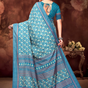 Katrela Women’s Cool Blue with Dark Cyan Soft Silk Cotton Saree With Blouse Piece