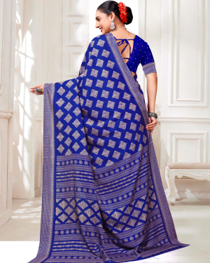 Katrela Women’s Dark Slate Blue with Design Soft Silk Cotton Saree With Blouse Piece