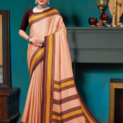 Katrela Women’s Light Orange with Maroon Soft Silk Cotton Saree With Blouse Piece