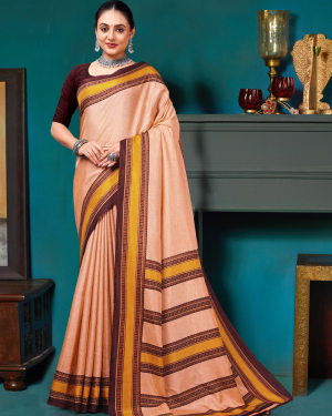 Katrela Women’s Light Orange with Maroon Soft Silk Cotton Saree With Blouse Piece