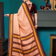 Katrela Women’s Light Orange with Maroon Soft Silk Cotton Saree With Blouse Piece