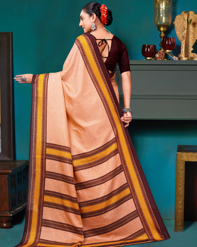 Katrela Women’s Light Orange with Maroon Soft Silk Cotton Saree With Blouse Piece