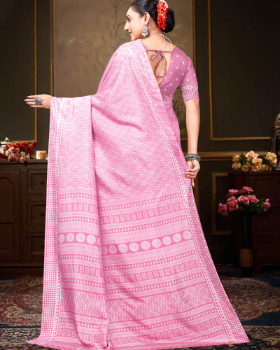 Katrela Women’s Pale Magnetic Pink and Pale Red Soft Silk Cotton Saree With Blouse Piece