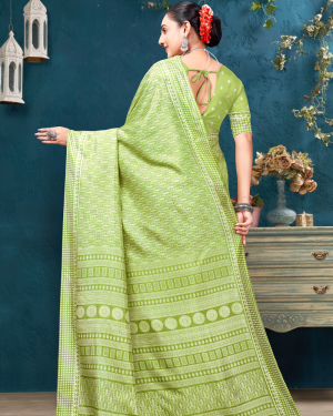 Katrela Women’s Green Mist with Design Soft Silk Cotton Saree With Blouse Piece