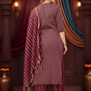 Salwar Kameez Suit Set in Cotton Blend Green & Maroon Printed Design Office Wear