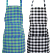 GLUN Waterproof Unisex Kitchen Checkered Design Apron with 2 Front Centre Pocket With Adjustable Neck Strap (Pack Of 2)
