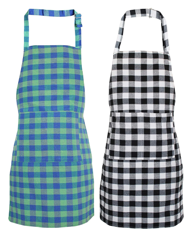 GLUN Waterproof Unisex Kitchen Checkered Design Apron with 2 Front Centre Pocket With Adjustable Neck Strap (Pack Of 2)