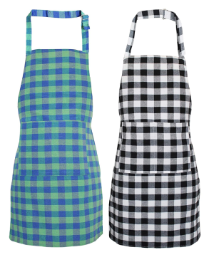 GLUN Waterproof Unisex Kitchen Checkered Design Apron with 2 Front Centre Pocket With Adjustable Neck Strap (Pack Of 2)