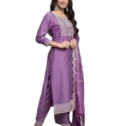 Women’s Purple Embroidered Salwar Kameez Set with Dupatta, Traditional Indian Ethnic Dress