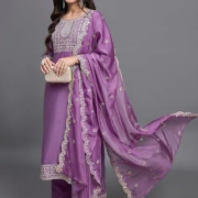 Women’s Purple Embroidered Salwar Kameez Set with Dupatta, Traditional Indian Ethnic Dress